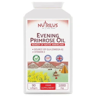Image of Evening Primrose Oil with Vitamin E 90 Softgel Capsules 1000mg Omega 6 GLA Fatty Acid Cold Pressed