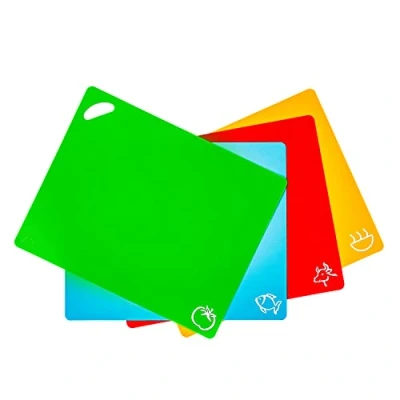 Image of Axer Colour Coded Chopping Boards for Kitchens 4 pcs Flexible Cutting Board Set Food Icons Large Plastic BPA Free