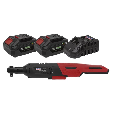 Image of Sealey Cordless Ratchet Wrench 3/8&quot;Sq Drive Kit 20V SV20 Series 2 Batteries