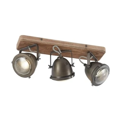 Image of Ceiling Light &#039;Farovi&#039; dimmable (Industrial Design) in Black Made of Wood for e.g. Living Room &amp; Dining (3 Sources, GU10) from Lindby floodlight, Spotlight