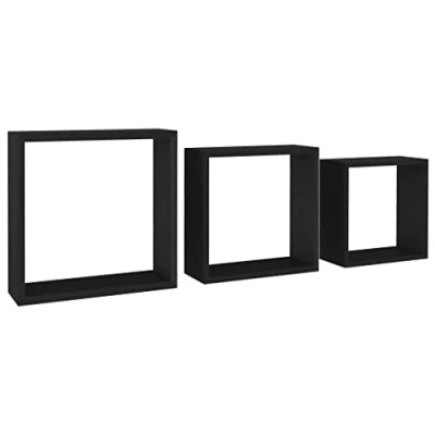 Image of vidaXL Wall Cube Shelves Set of 3 Modern MDF Floating in Black for Display Storage Home &amp; Office