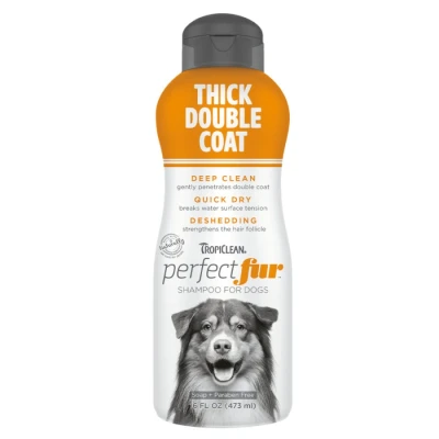 Image of TropiClean PerfectFur Dog Shampoo Used by Groomers Derived from Natural Ingredients Shedding Control Formula for Thick Double Coat Breeds like Australian Shepherds &amp; Huskies 473ml