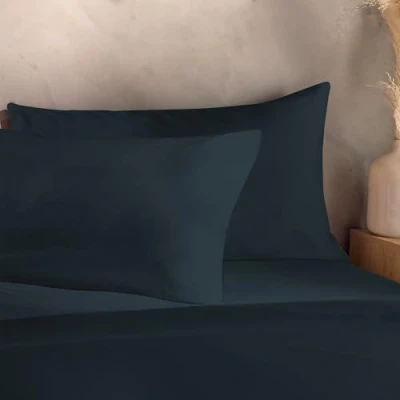 Image of Silentnight Washed Cotton Rich Pillowcase Pair Soft &amp; Comfortable Touch Stylish Modern Linen Look 2 Pack Pillow Cover Breathable and Polyester Fabric Retain Shape Colour, Navy Indigo
