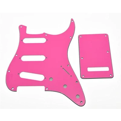 Image of KAISH 11 Hole Strat Style SSS Pickguard ST Back Plate Tremolo Trem Cover for USA/Mexico Stratocaster/Strat Pink 3 Ply