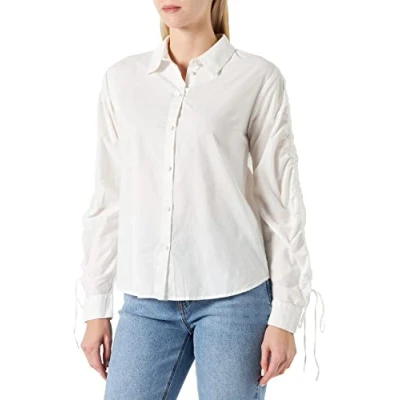 Image of PIECES Women&#039;s Pcbrenna Ls Detail Shirt Bc Blouse, Cloud Dancer, Large