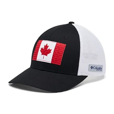 Image of Columbia Men&#039;s PFG Fish Flag Mesh Ball Cap High, Black, Canada Flag, Large X