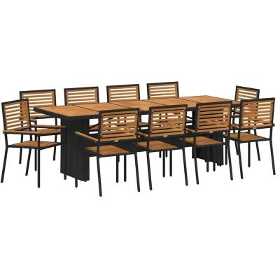 Image of vidaXL 11 Piece Garden Dining Set Black Poly Rattan Acacia