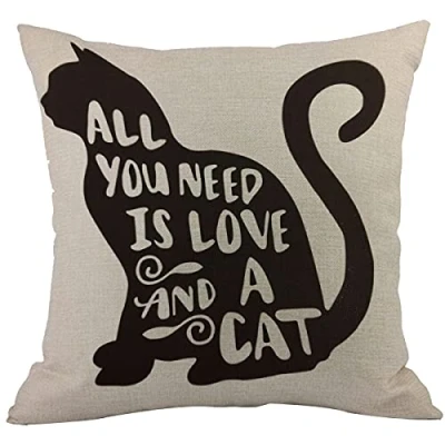 Image of CANSEGO Cat Cushion Covers Kitten All You Need Is Love and a Lover Quote Cute Animal Square Pillowcases Cotton Linen Throw Pillow for Women Men Boys Girls Bed 18x18 Inch
