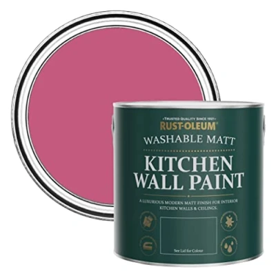 Image of Rust Oleum Pink Washable Kitchen Wall Paint in Matt Finish Raspberry Ripple 2.5L