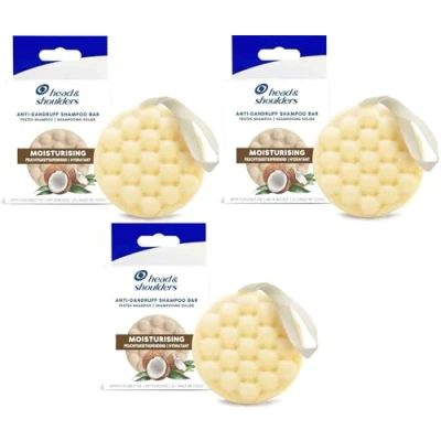 Image of 3 x Head &amp; Shoulders Anti Dandruff Solid Shampoo Bar, Moisturising, With Coconut Oil, 70g