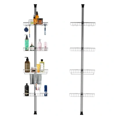 Image of Blue Canyon 4 Tier Adjustable Shower Caddy, No Drill Bathroom Shelf, Powder Coated Shelves, Accessory for Soap, Conditioner, Shampoo, Corner Basket Organizer, Silver