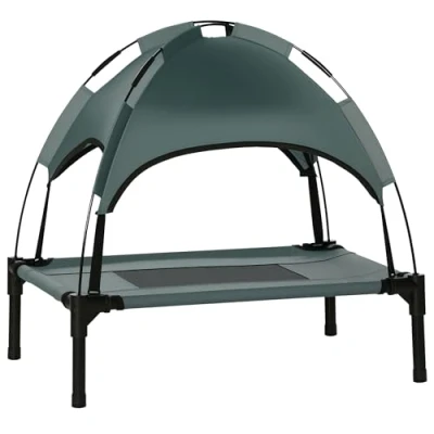 Image of PawHut 61cm Elevated Dog Bed Cooling Raised Pet Cot UV Protection Canopy Grey