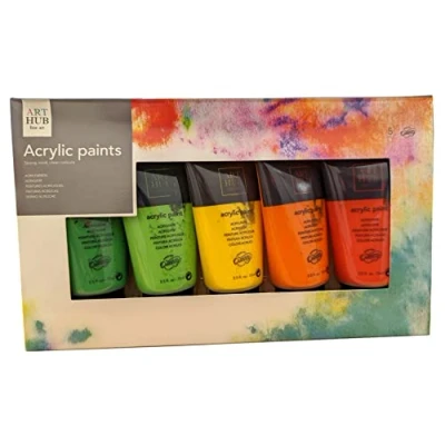 Image of Set of 5 Acrylic Paints 75ml Tubes Assorted Colours Vibrant Pigment Paint Kit (Bright Colours)