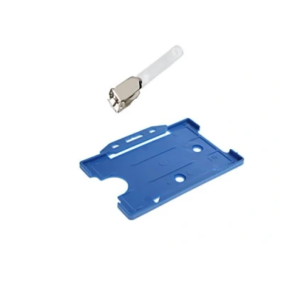 Image of ID Card It Identity Pass Badge Holder and Crocodile Safety Clip Blue