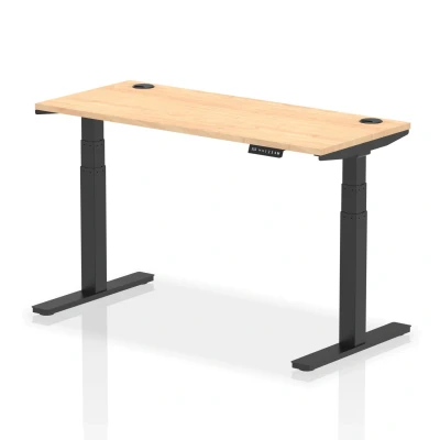 Image of Air 1400x600mm Height Adjustable Desk Maple Top Cable Ports Black Leg