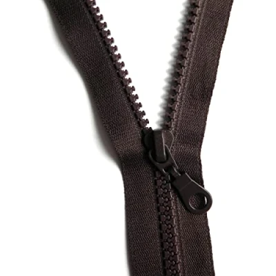 Image of 60 cm Zipper, Open Ended Separating Plastic Chunky Zip, Size No #5 Auto Lock Sliders, Moulded Teeth (Brown)