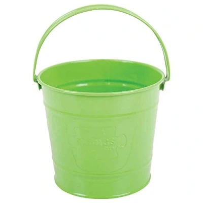 Image of Bigjigs Toys Green Children&#039;s Bucket Steel Garden &amp; Beach with Riveted Swivel Handle, Quality Outdoor Toys, Ideal Crabbing Toy