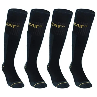 Image of Caterpillar CAT 4 pairs Men&#039;s Work Long Socks Accident Prevention Reinforced on Heel and Toe with Weft Yarn of Excellent Quality Cotton Sponge (Black, 69)