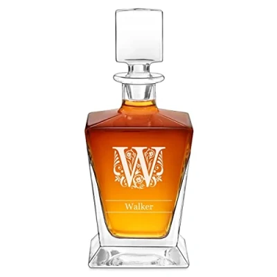 Image of Maverton Personalised Whiskey Decanter for Man Elegant Geometric Carafe him Model Engraved Glassware dad Barware Birthday Connoisseur Ornament