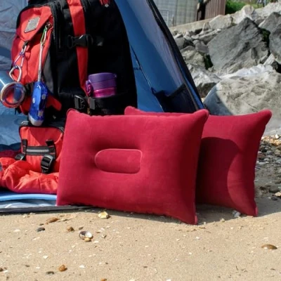 Image of TRIXES Inflatable Pillow for Travel or Camping Blow up Burgundy Twin Pack