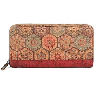 Image of styleBREAKER Women&#039;s Cork Wallet with Colourful Pattern Print in Ethnic Look, Zipper, 02040138, Colour:Red Beige Blue