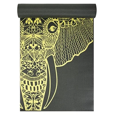 Image of Yoga Studio Designed Sticky Mat Oeko Tex Tear Proof Non Slip Workout Exercise Gym Fitness Mandala &amp; Pilates 183cm x 61cm 6mm Grey Elephant