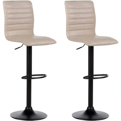 Image of Set of 2 Kitchen Counter Bar Stools Swivel Adjustable Faux Leather Beige Lucerne