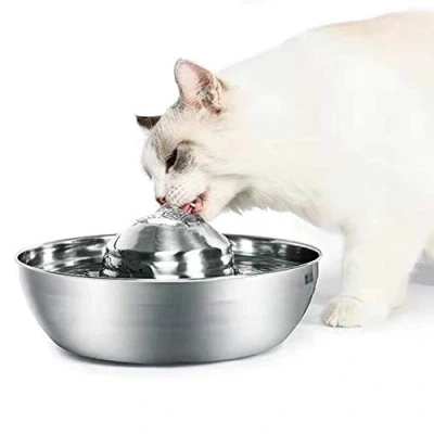 Image of Ofat Home Cat Water Fountain Stainless Steel, Pet Drinking Dog Dispenser, 67oz / 2L Ultra Quiet Automatic Fountains for Cats, Small