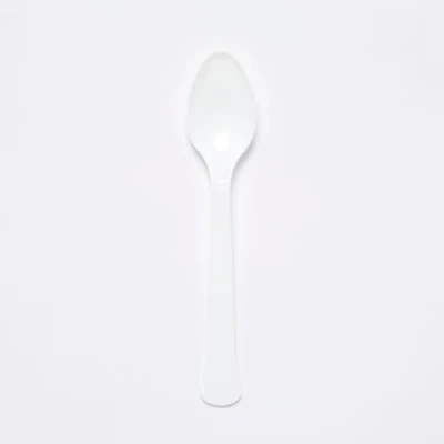 Image of Amscan 9915409 217 White Eco Friendly Re usable Dishwasher Safe Plastic Party Spoons 24 Pack