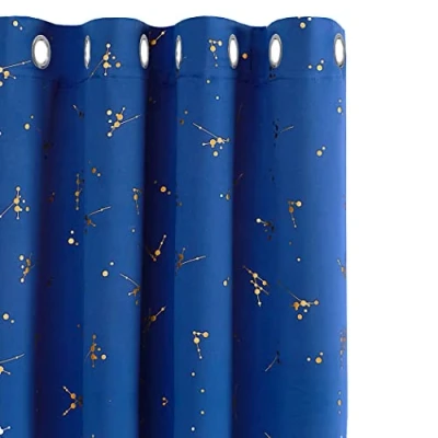 Image of Deconovo Royal Blue Curtains, Eyelet Blackout Thermal Insulated Curtains Gold Constellation Printed for Living Room, 46 x 90 Inch(Width Length), 2 panels
