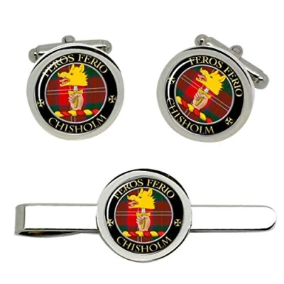 Image of Chisholm Scottish Clan Cufflinks and Tie Clip Set