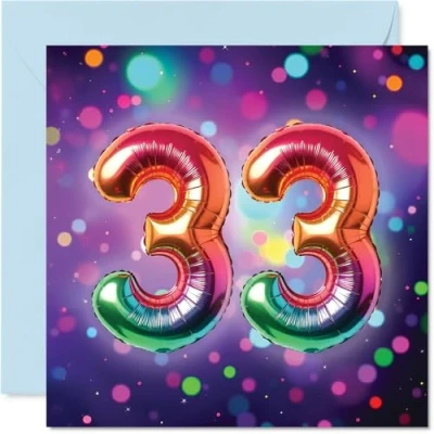 Image of 33rd Birthday Cards for Women Men Rainbow Foil Balloon Happy Card 33 Year Old Woman Man Neighbour Niece Friend Brother, 145mm Bday Greeting