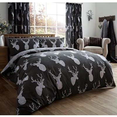 Image of GC GAVENO CAVAILIA Reversible Duvet Cover, Polycotton Quilt Covers, Warm Cosy Printed Bed Set, Black, Single