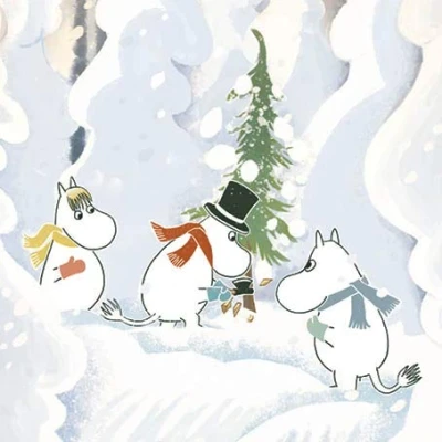 Image of Moomin Christmas Cutting The Tree Square Blank Card MOOMX9