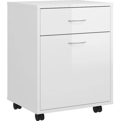 Image of vidaXL Rolling Cabinet High Gloss White 45x38x54 cm Engineered Wood