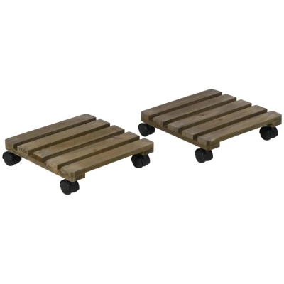 Image of Outsunny 30L x 30W 7Hcm 2 Pack Plant Stand with Wheels, Flowerpot Holder, Wooden Flower Display for Indoor Outdoor Living Room Entryway