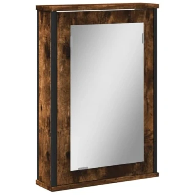 Image of vidaXL Bathroom Mirror Cabinet in Smoked Oak Engineered Wood with Wall Mounting Feature, 42x12x60 cm, Clear Glass, Modern Storage