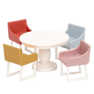 Image of LUNDBY Dollhouse Furniture Dining Room Table Chair Set 5 piece Doll House Accessories for Mini Dolls 11 cm Ages 4+, Scale 1:18