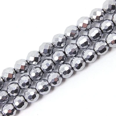 Image of JarTc Natural Round Faceted Silver Hematite Spacer Beads for DIY Jewellery Making Bracelet Necklace 15&quot; (6mm)