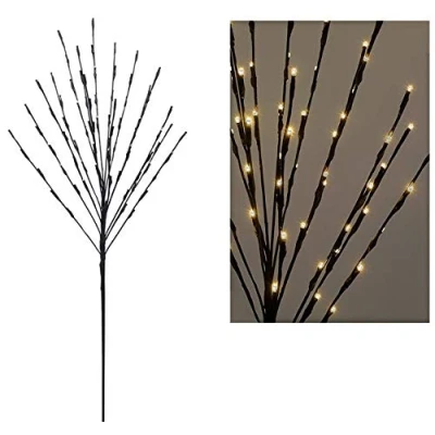 Image of Carousel Home and Gifts Black Illuminated Twig Tree Light Up Lamp 80 LED Lights Battery Operated Indoor Outdoor Decoration