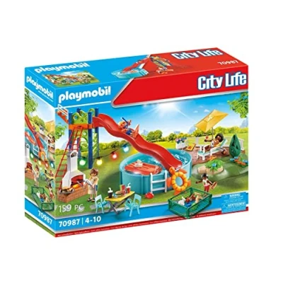Image of Playmobil 70987 City Life Modern House Pool Party, fun imaginative role play, playset suitable for children ages 4+