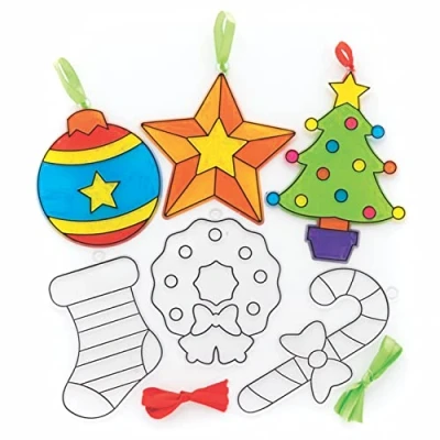 Image of Baker Ross Christmas Suncatcher Decoration Pack of 10, Kids Paint Your Own Decoration, Bauble Arts and Crafts (FC230)