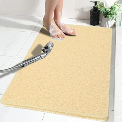 Image of Idyfodol Loofah Shower Mat Non Slip Anti Mould 60x40 cm With Puff PVC Machine Washable Bath Mats for Inside Outside Rectangular (Beige, Medium)