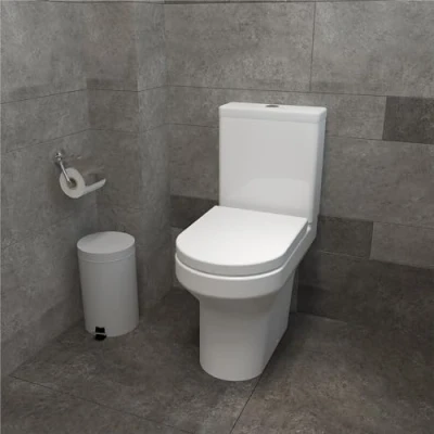 Image of Rimless WC Ceramic Pan Close Coupled Toilet Soft Seat Gloss White Bathroom