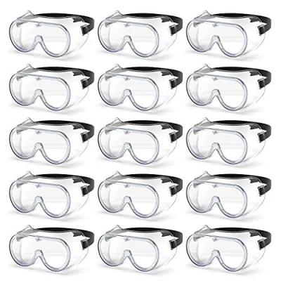 Image of (PACK OF 15) Protective Eye wear Safety Goggles Glasses Protection Fluid resistant Work with Clear Lenses Security Anti Fog/Mist/Steam/Dust and Wind (15)