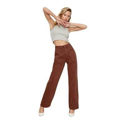 Image of Trendyol FeMan High Waist Straight Leg 90&#039;s Wide Jeans Brown