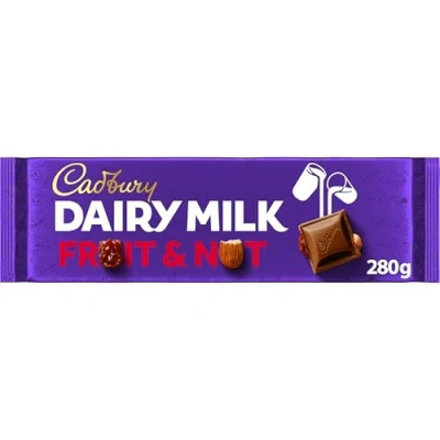 Image of Cadbury Dairy Milk Fruit &amp; Nut Chocolate Bar, The Classic Creamy Taste, Sharing Bag, 280 g (Pack of 1)
