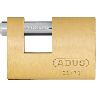 Image of ABUS brass padlock 82/70 Monoblock for roller grilles, vending machines, containers and much more. Locking bolt made of hardened steel security level 6