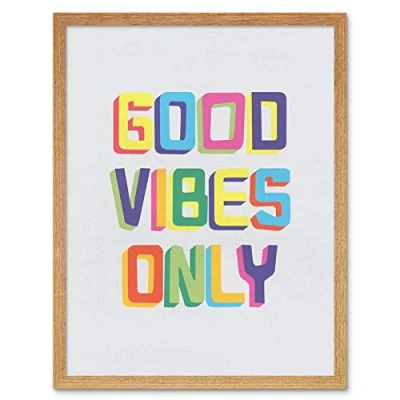 Image of Wee Blue Coo Quote Good Vibes Only Colourful Art Print Framed Poster Wall Decor 12x16 inch