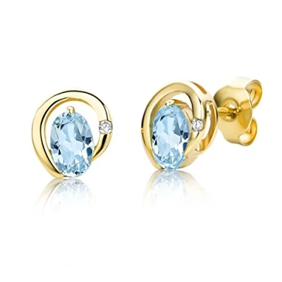 Image of Miore Earrings Women studs Blue Topaz with Brilliant Cut Diamonds Yellow Gold 9 Kt / 375